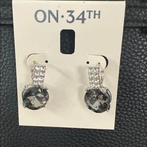 ON 34th Silver and Black Gemstone Earrings